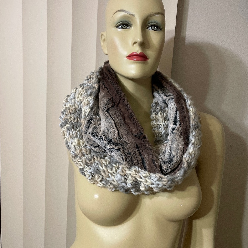 Neck Scarf Under Liner Scarf- Infinity- Faux fur and soft crochet- Turtleneck Sc